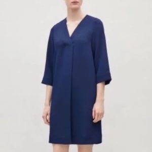 Cos Crossover V Neck Classic Sheath Dress 2 Career Office Work A-Line Blue